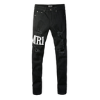 Amr Ripped White Logo Jeans