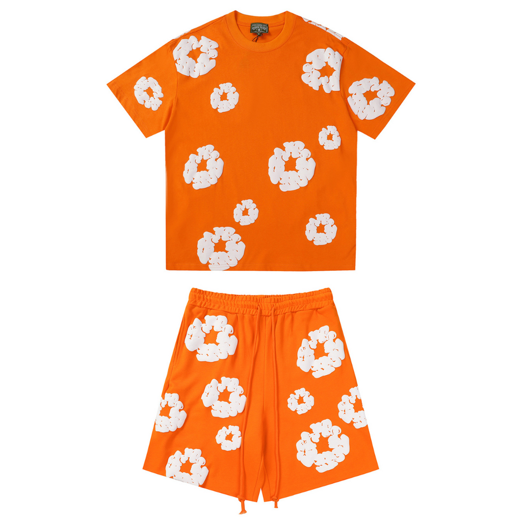 Denim Trägerhose Orange Short-Set