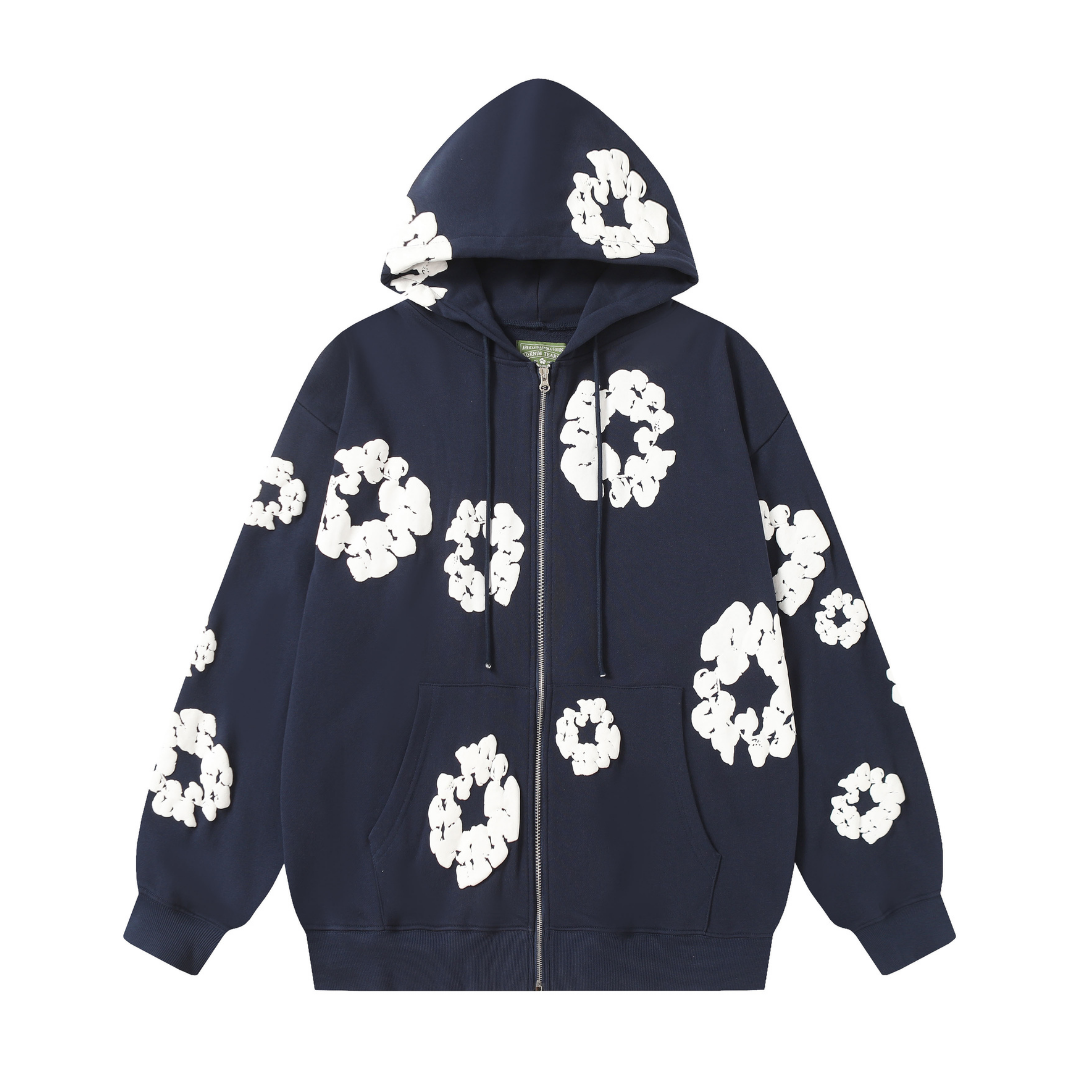 Denim-Trainingsanzugjacke mit Reißverschluss und Kapuze