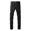 Lila Dreifach Zerrissene Schwarze Jeans