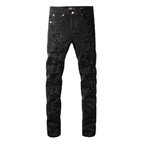 Lila Dreifach Zerrissene Schwarze Jeans