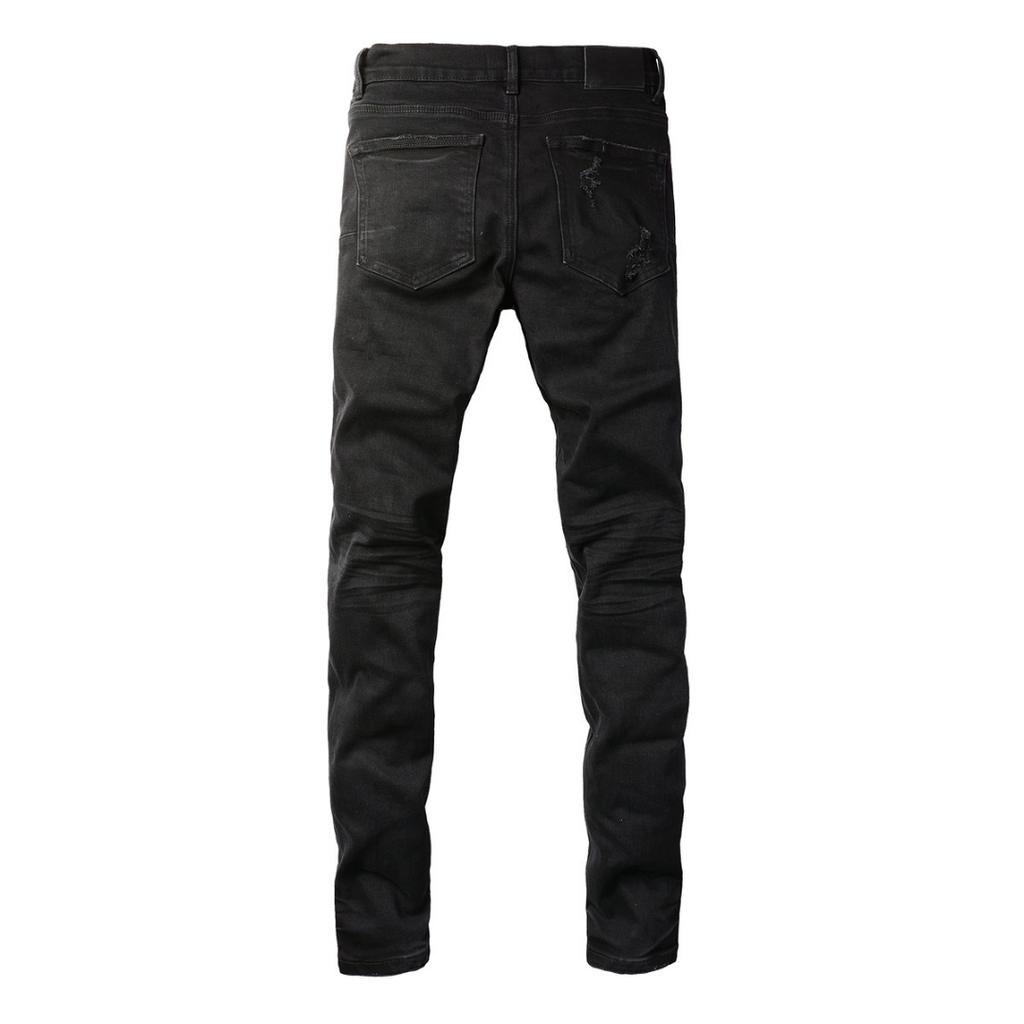 Lila Dreifach Zerrissene Schwarze Jeans