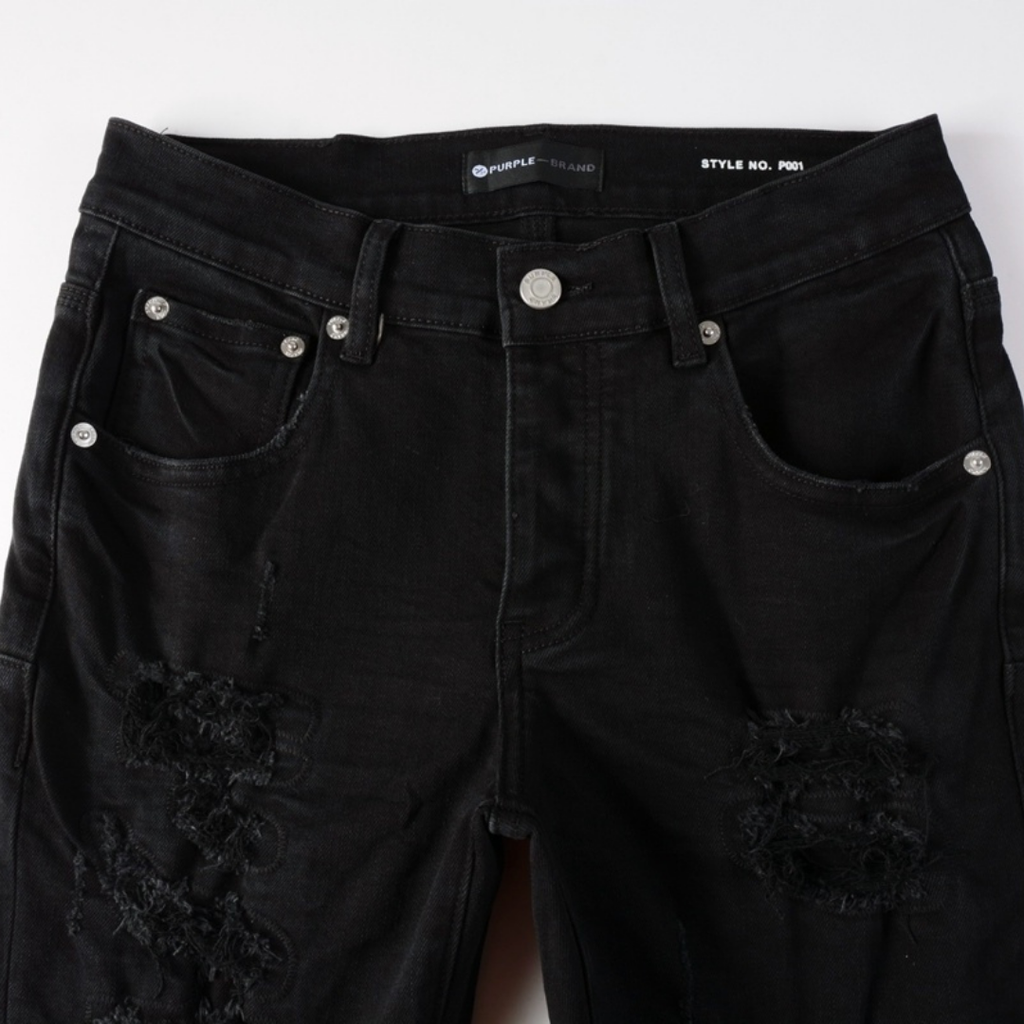 Lila Dreifach Zerrissene Schwarze Jeans