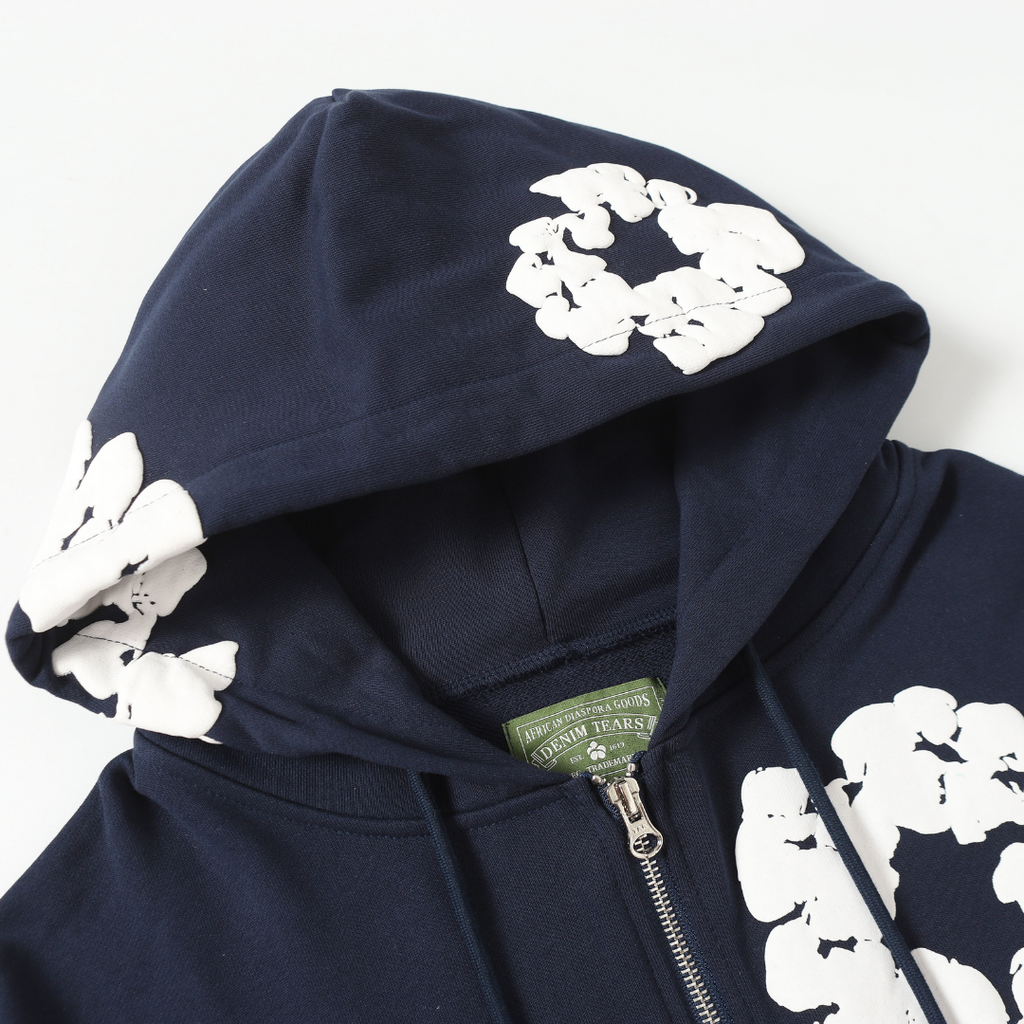 Denim-Trainingsanzugjacke mit Reißverschluss und Kapuze