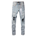 Lila dreifach zerrissene Jeans