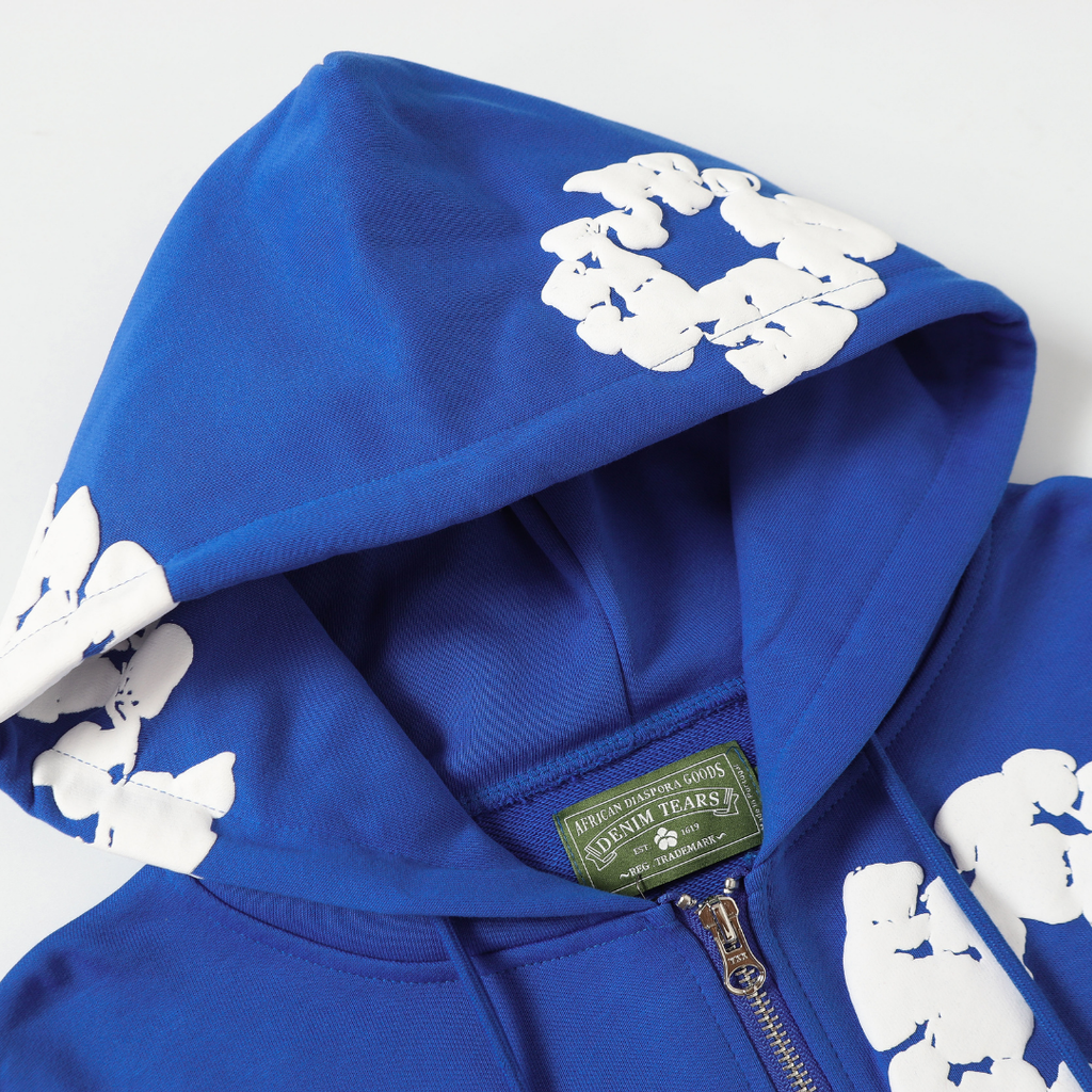 Denim-Trainingsanzugjacke mit Reißverschluss und Kapuze