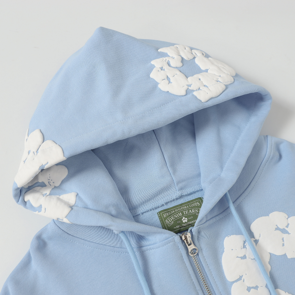 Denim-Trainingsanzugjacke mit Reißverschluss und Kapuze