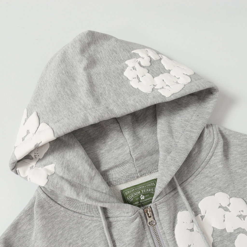 Denim-Trainingsanzugjacke mit Reißverschluss und Kapuze