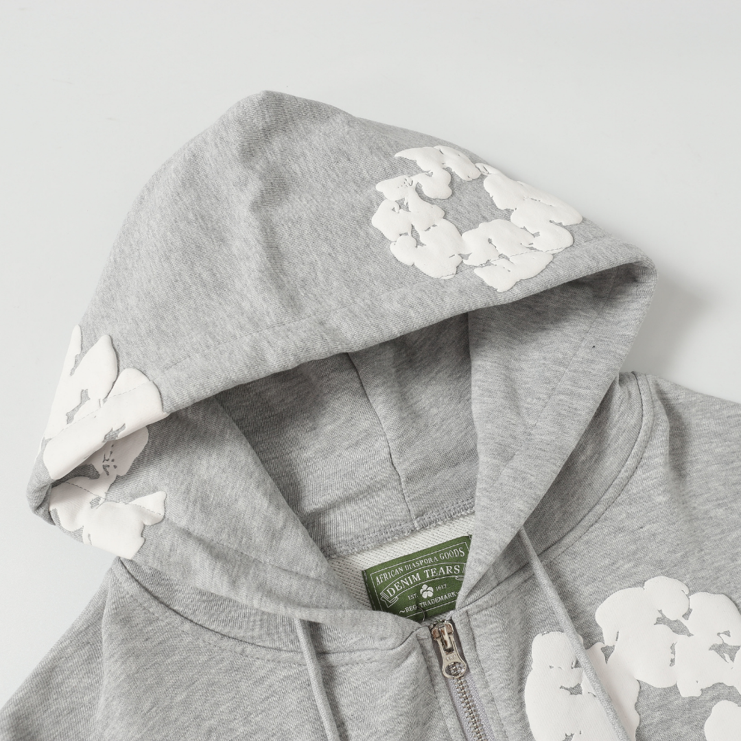 Denim-Trainingsanzugjacke mit Reißverschluss und Kapuze