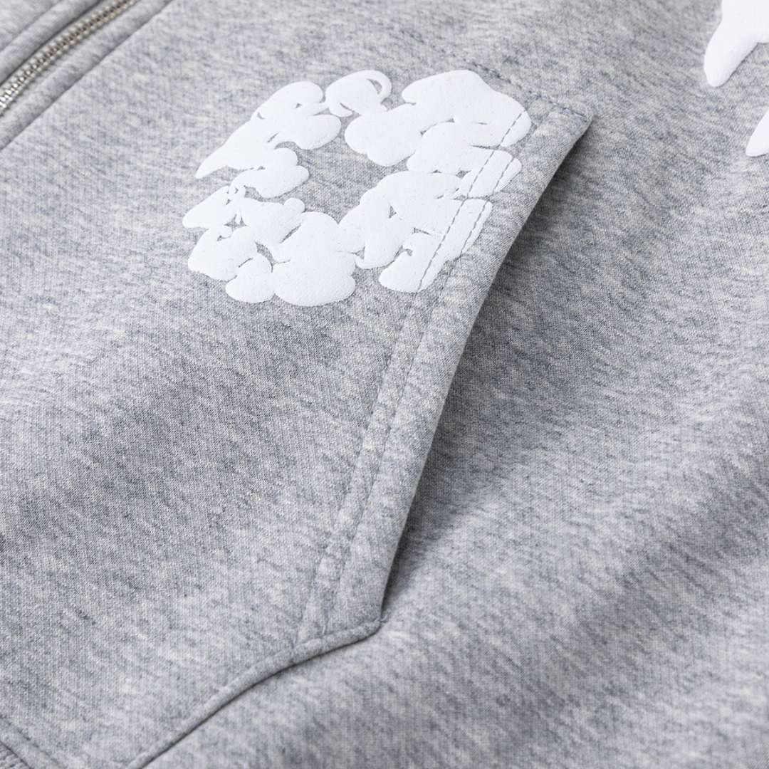 Denim-Trainingsanzugjacke mit Reißverschluss und Kapuze