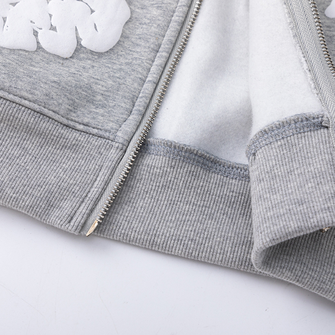 Denim-Trainingsanzugjacke mit Reißverschluss und Kapuze