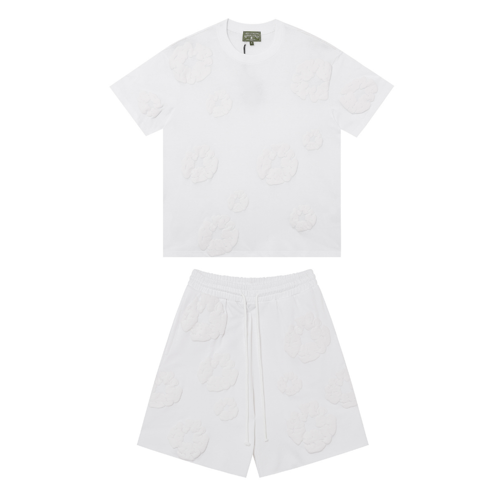 Denim Träger Triple White Shorts Set