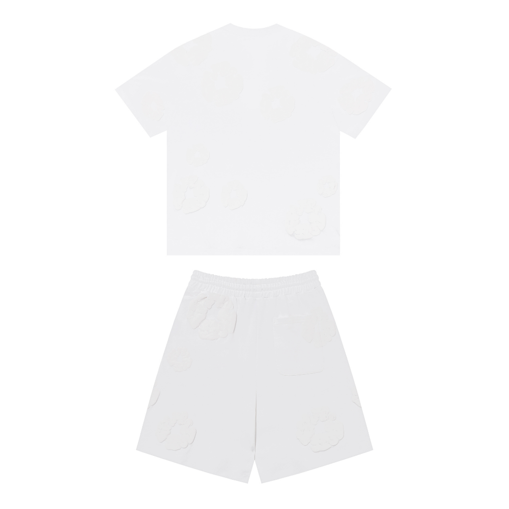 Denim Träger Triple White Shorts Set