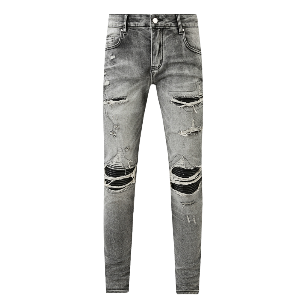 Amr Patchwork Ripped Grey Jeans