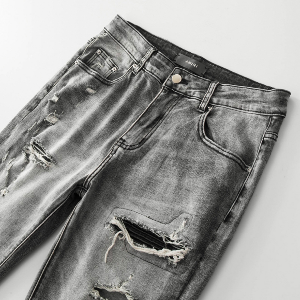 Amr Patchwork Ripped Grey Jeans
