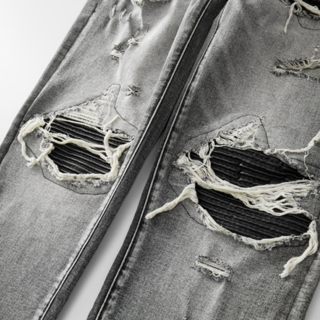 Amr Patchwork Ripped Grey Jeans