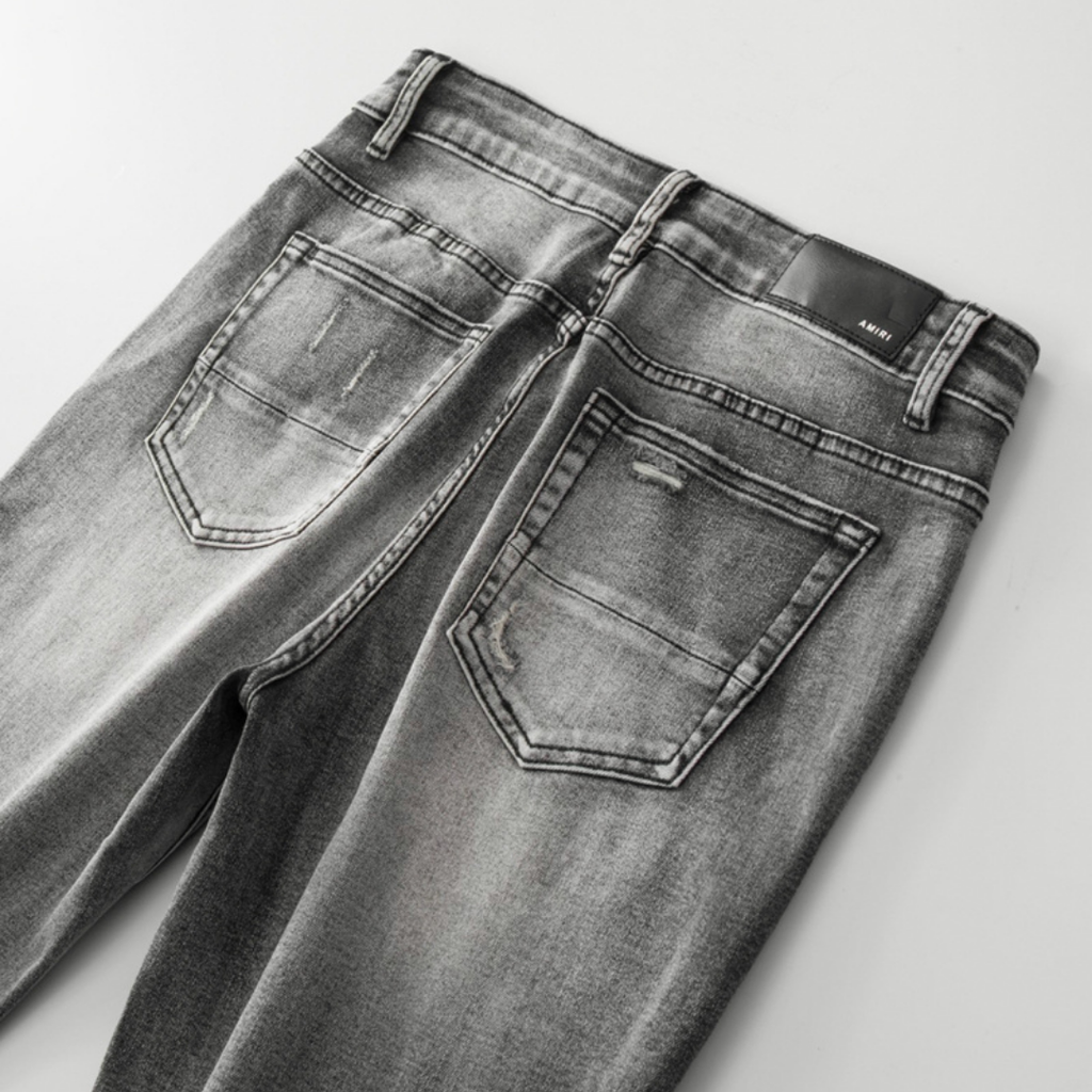 Amr Patchwork Ripped Grey Jeans