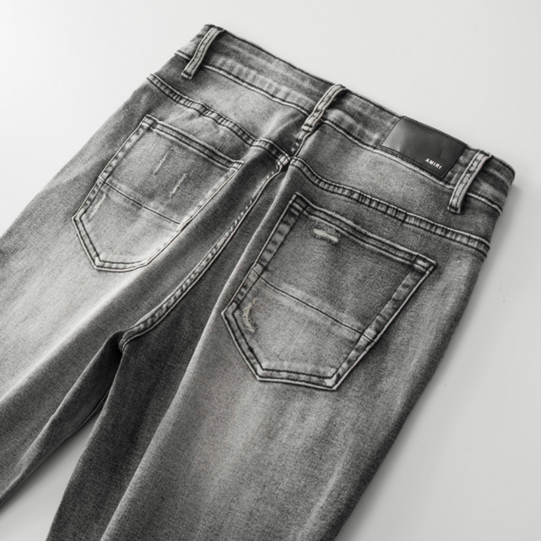 Amr Patchwork Ripped Grey Jeans