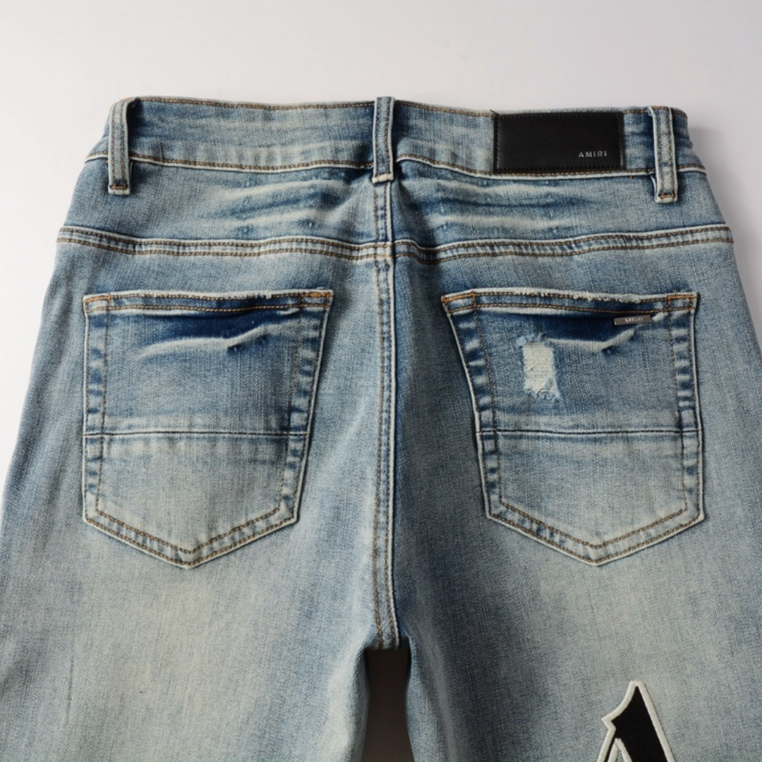 Amr Staggered Blue Jeans