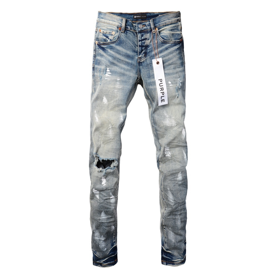 Purple Ripped Paint Jeans