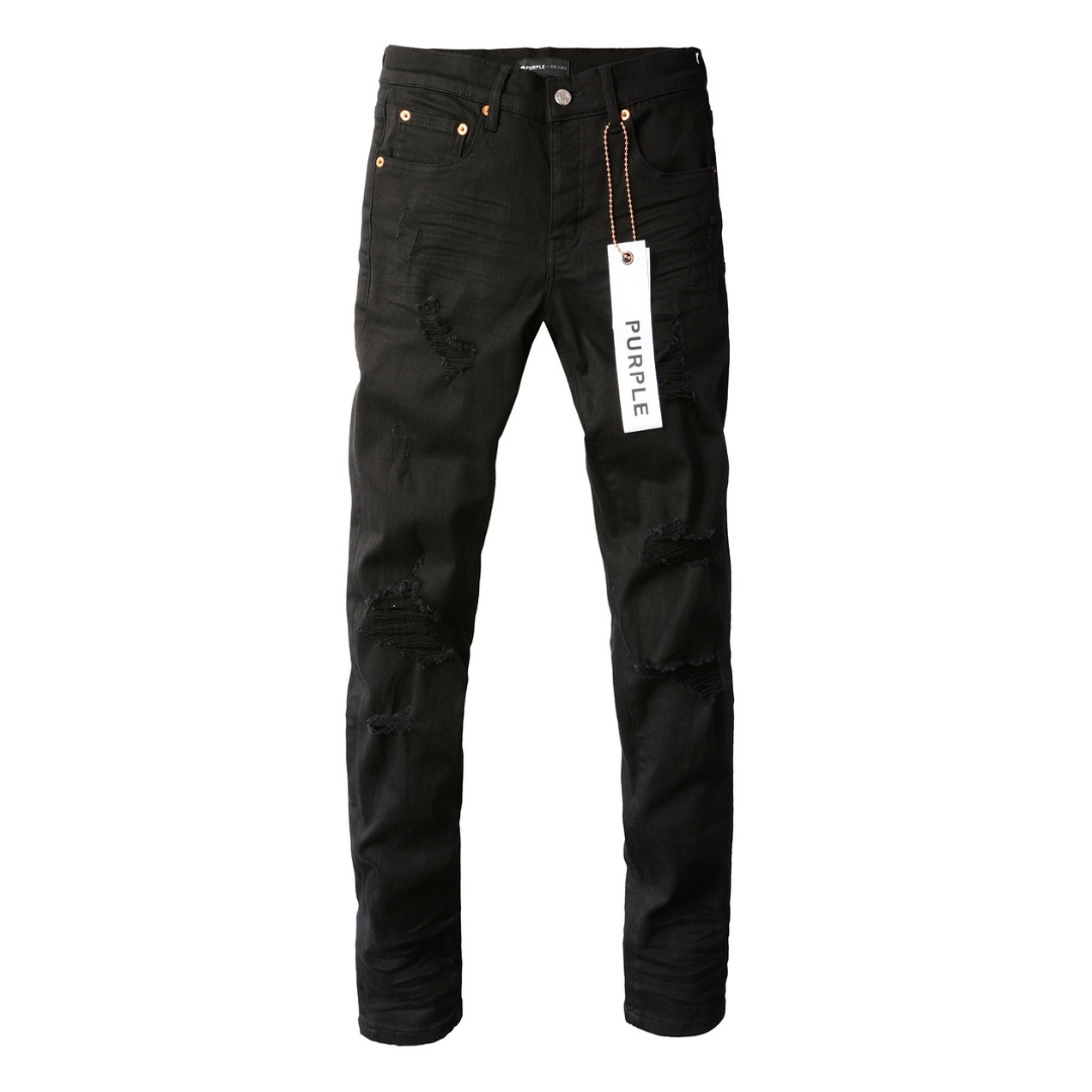 Lila Schwarze Zerrissene Jeans