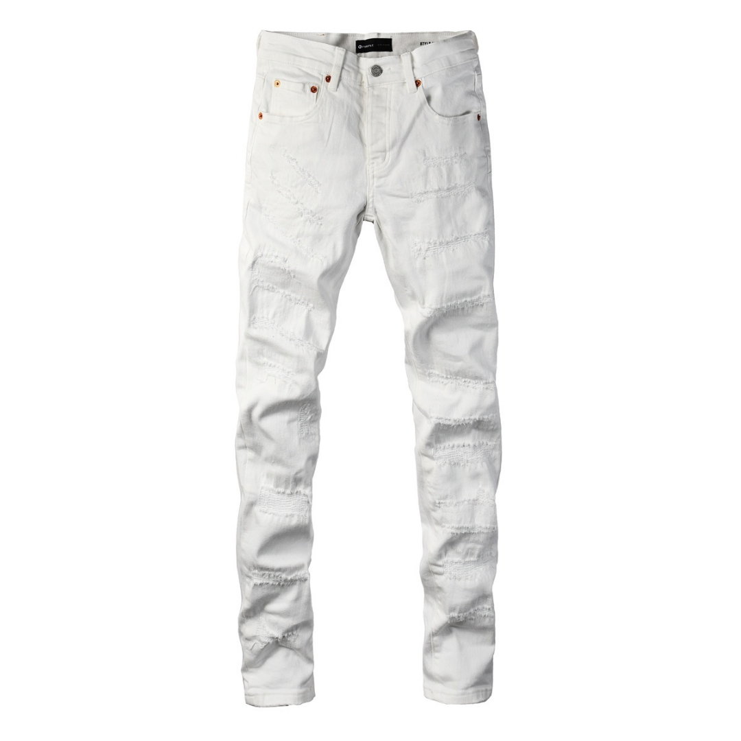 Purple White Ripped Jeans