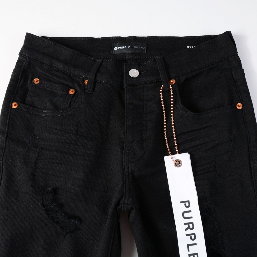 Lila Schwarze Zerrissene Jeans