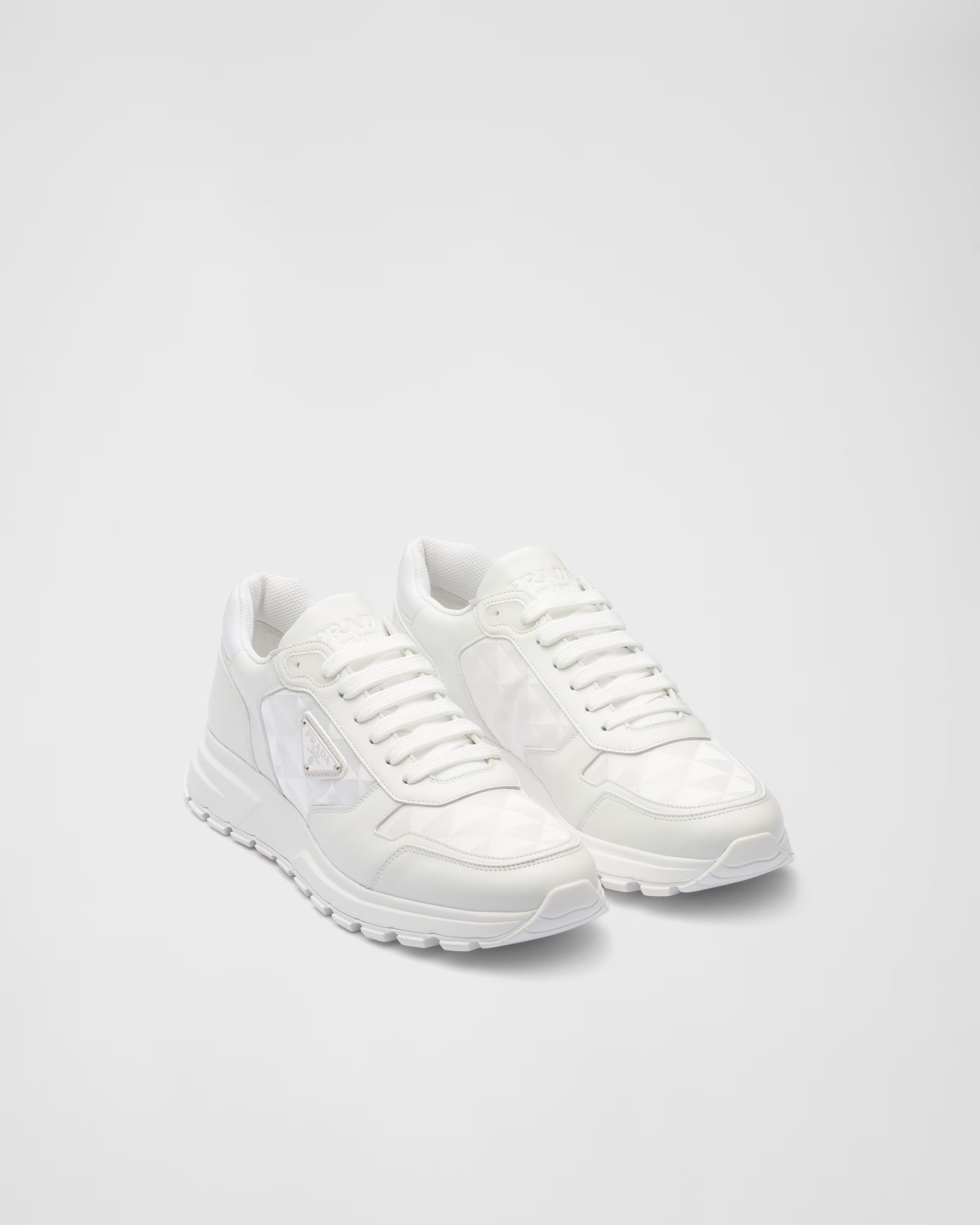 High-Top-Sneaker aus Leder und Re-Nylon