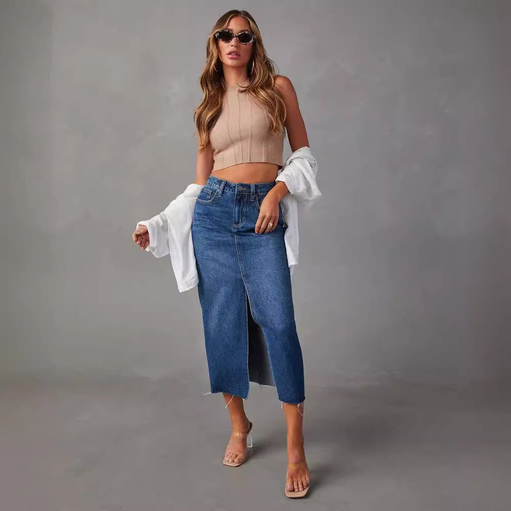 High Waist Denim Midi - Rock - UNCCENSORED
